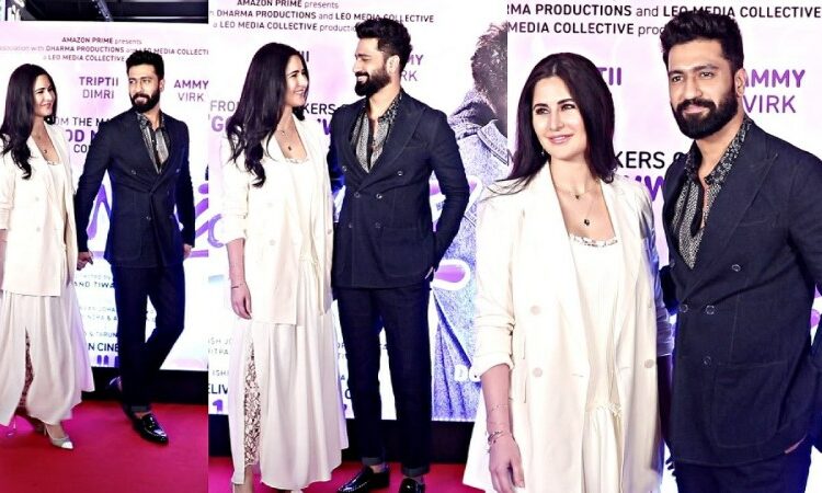 While screening attended by Katrina Kaif and Vicky Kaushal for ‘Bad News’ movie promotion the couple did not stop smiling at each other