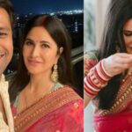 On Karwa Chauth Katrina Kaif wear Pink Saree looks beyond beautiful, also she took Blessing from her Mother-In-Law