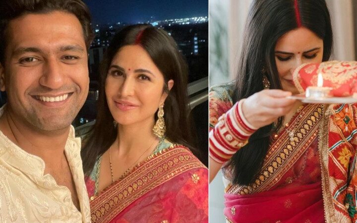 On Karwa Chauth Katrina Kaif wear Pink Saree looks beyond beautiful, also she took Blessing from her Mother-In-Law